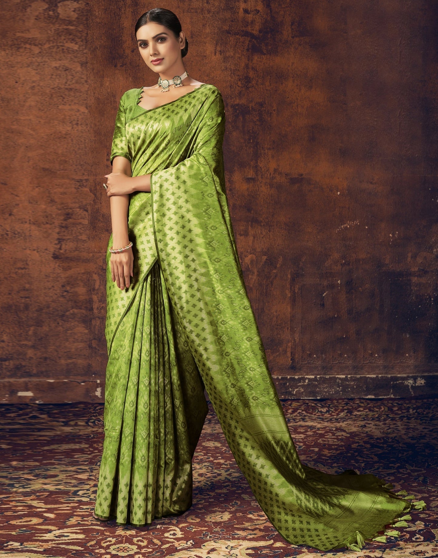 Parrot Green Silk Saree