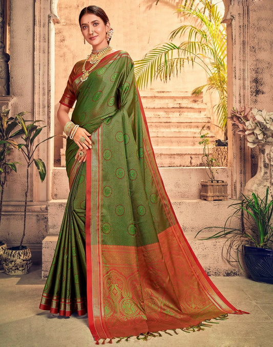 Green And Maroon Silk Saree