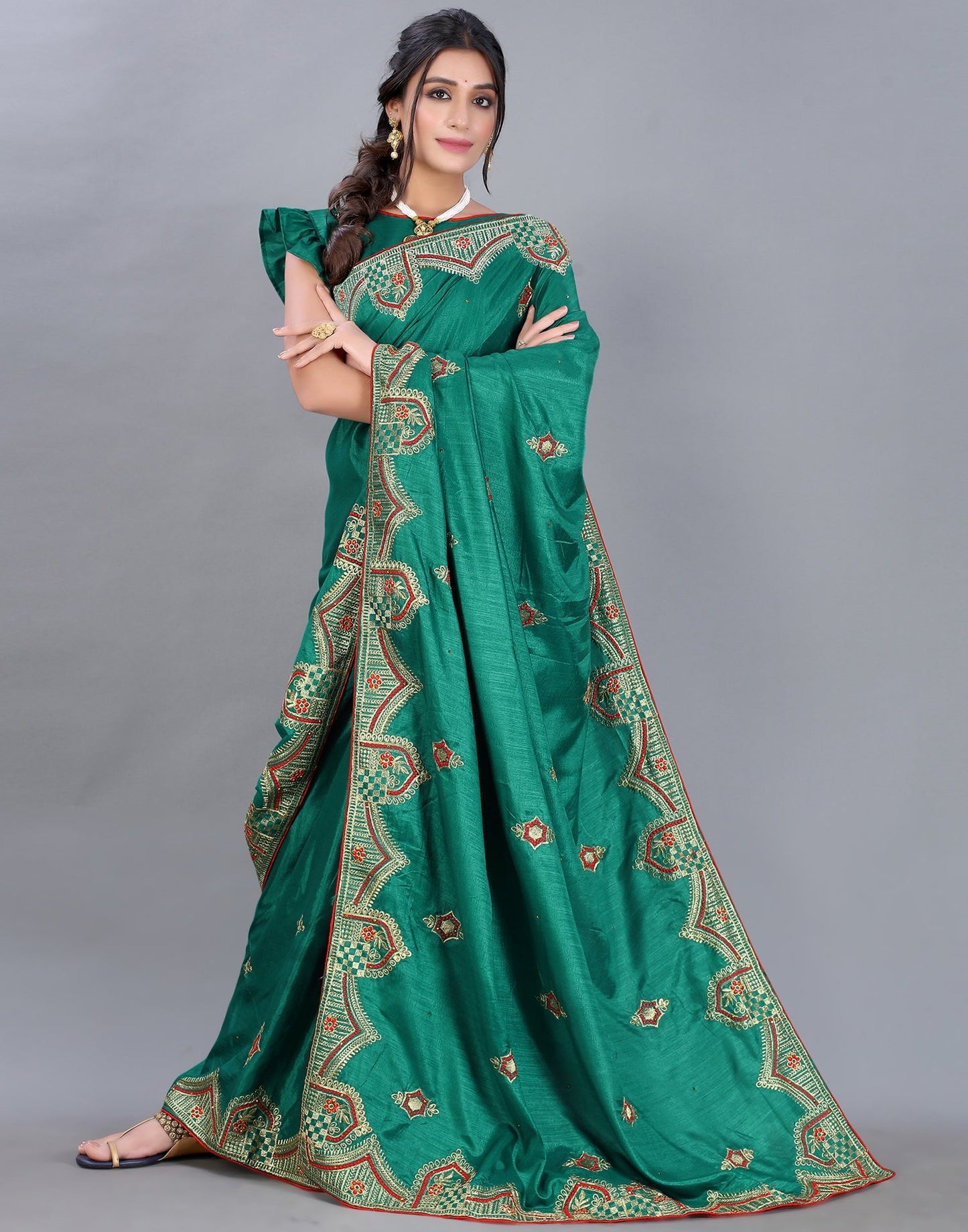 Green Embroidery Saree