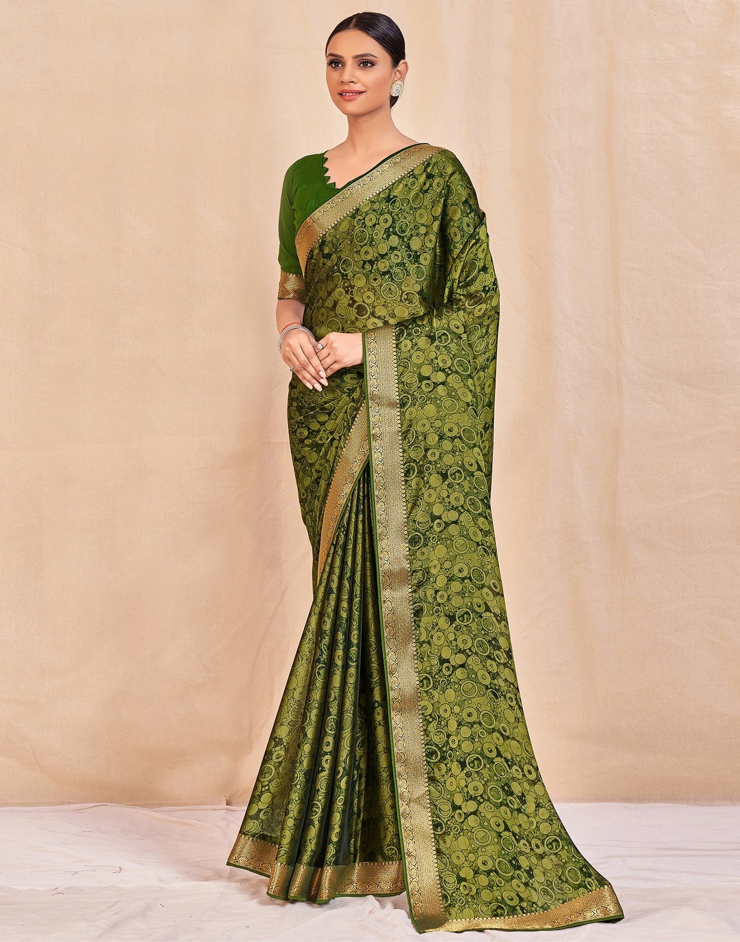 Olive Green Chiffon Saree