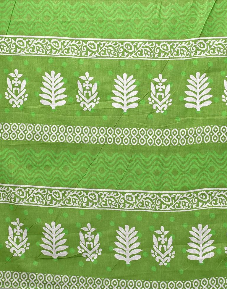 Parrot Green And White Cotton Saree