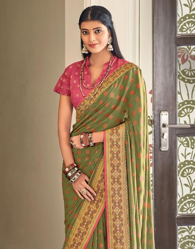 Olive Green Chiffon Saree