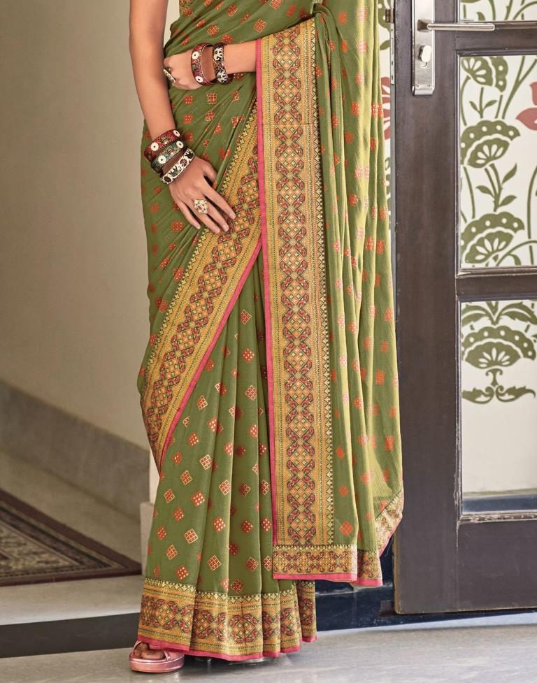 Olive Green Chiffon Saree