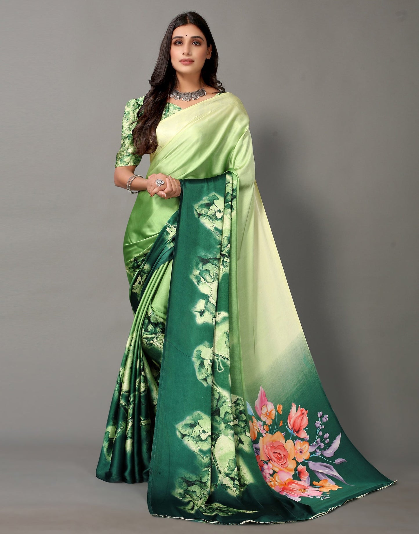 Green And Parrot Green Silk Saree