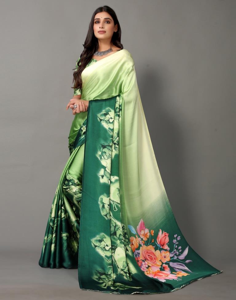 Green And Parrot Green Silk Saree