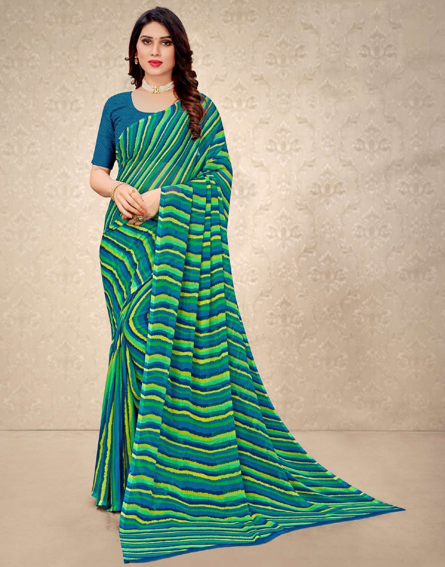 Green And Multicolored Chiffon Saree