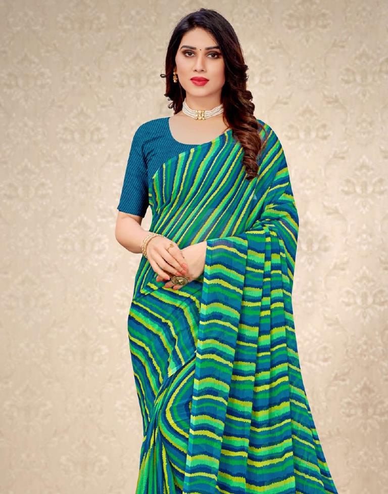 Green And Multicolored Chiffon Saree