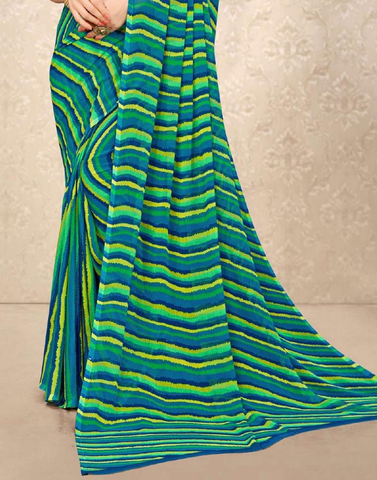 Green And Multicolored Chiffon Saree