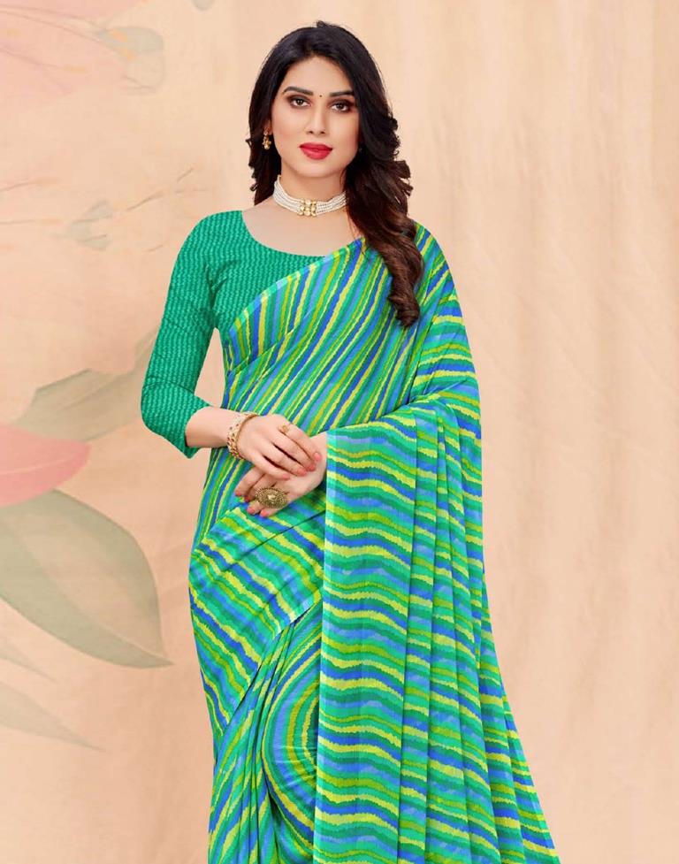 Acqua Green And Multicolored Chiffon Saree