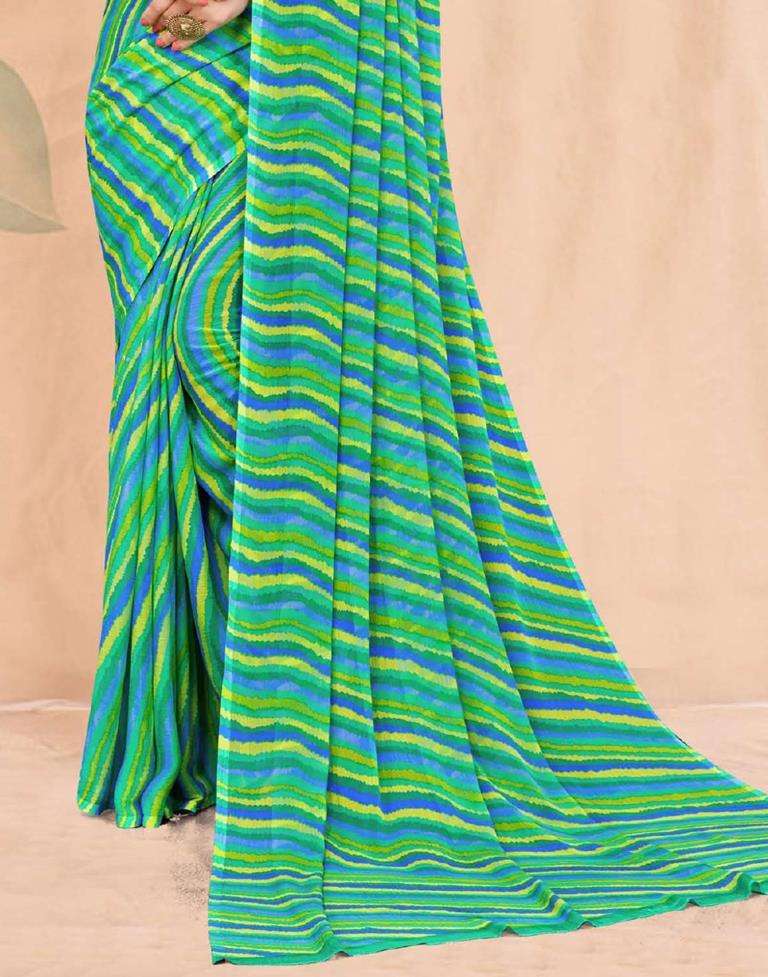 Acqua Green And Multicolored Chiffon Saree