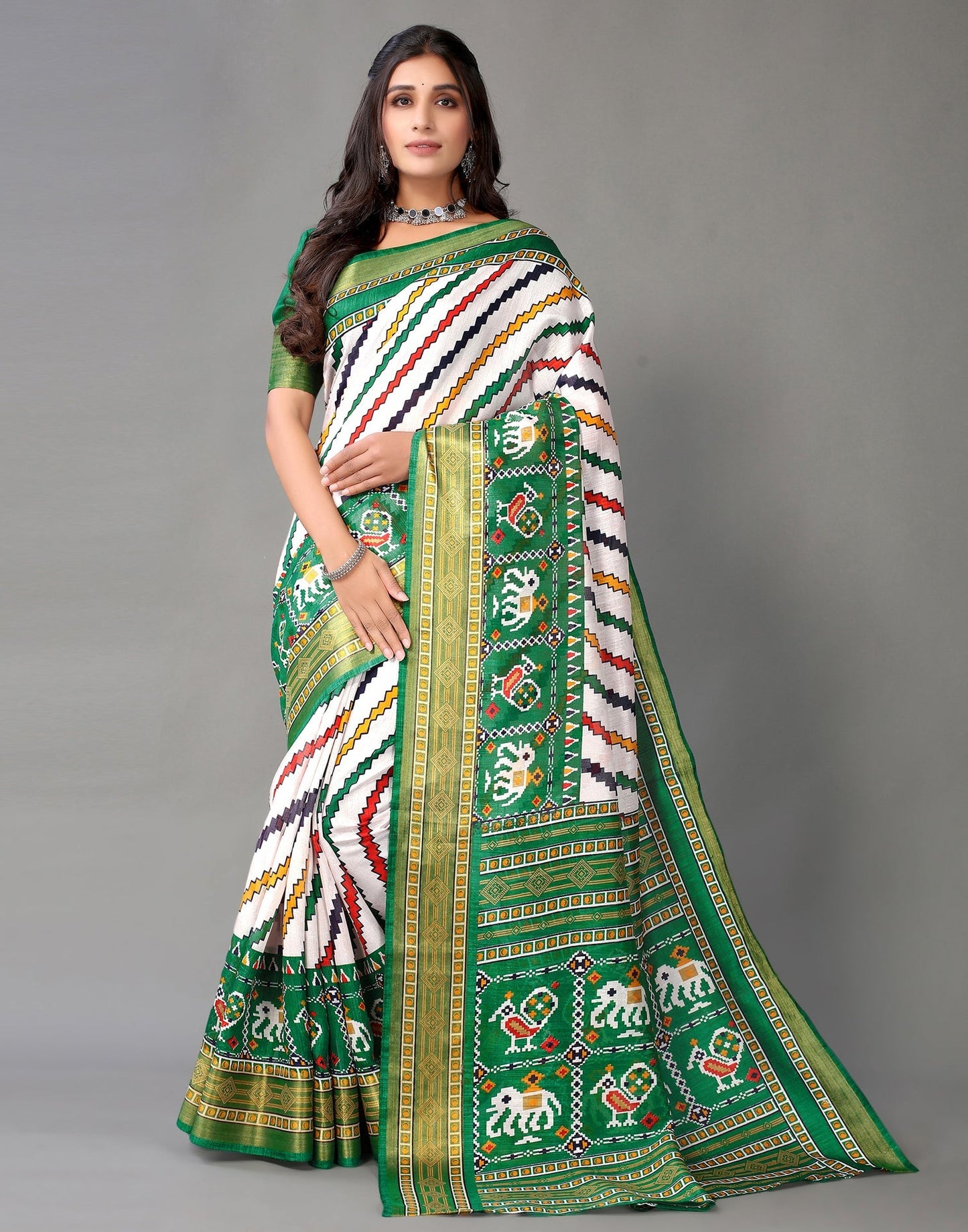 Green And White Cotton Saree