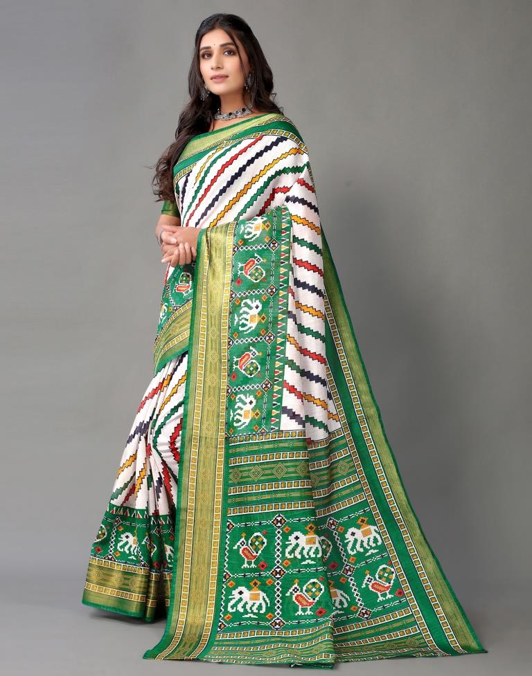 Green And White Cotton Saree