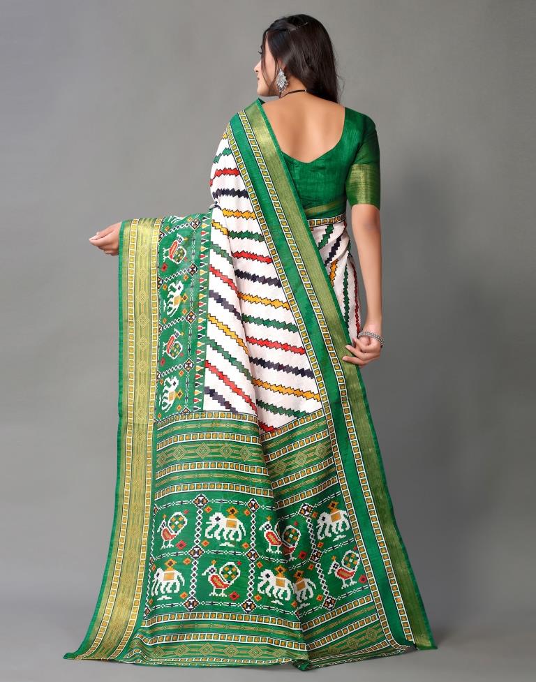 Green And White Cotton Saree