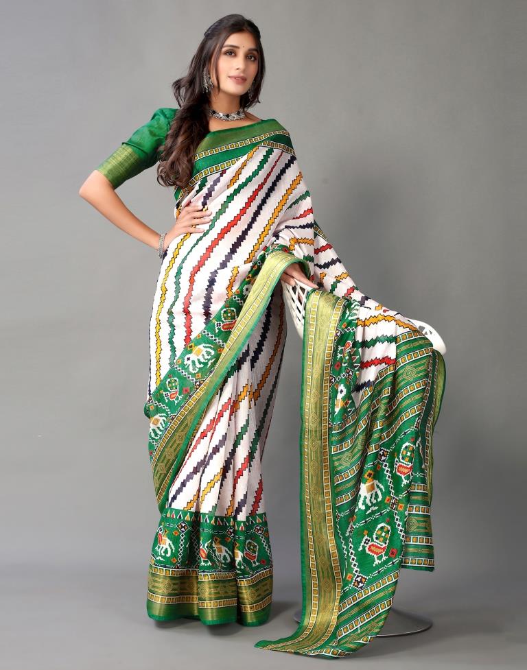 Green And White Cotton Saree