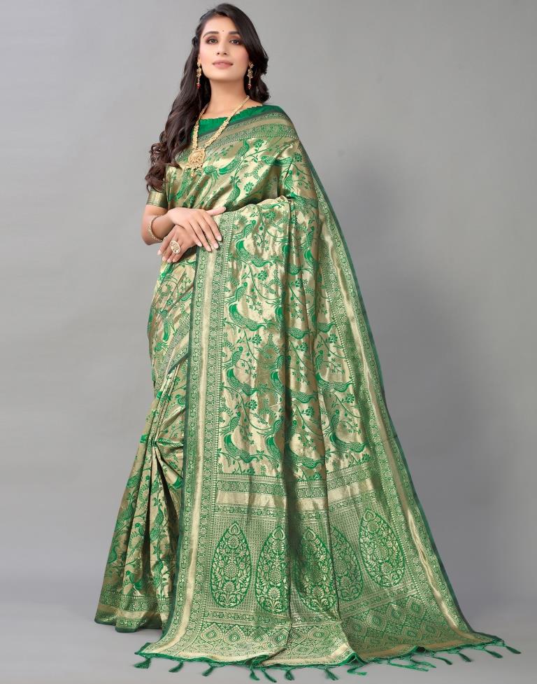 Green And Golden Silk Saree