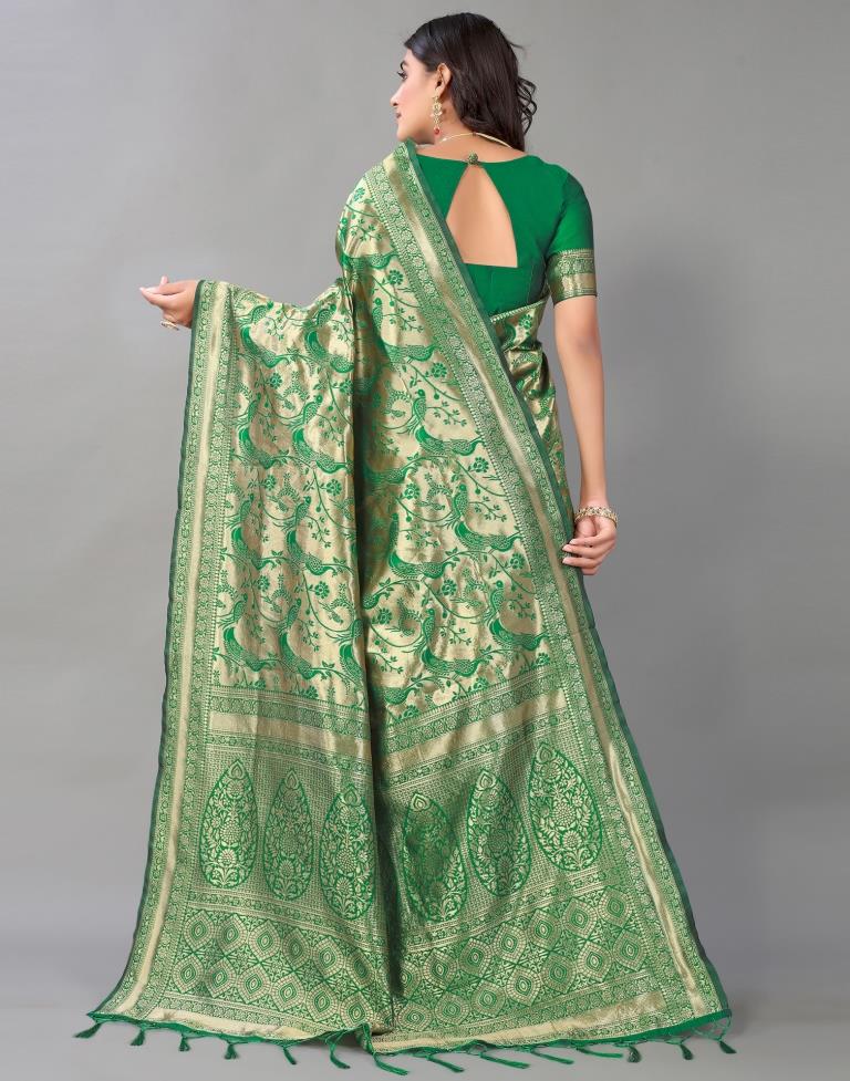 Green And Golden Silk Saree