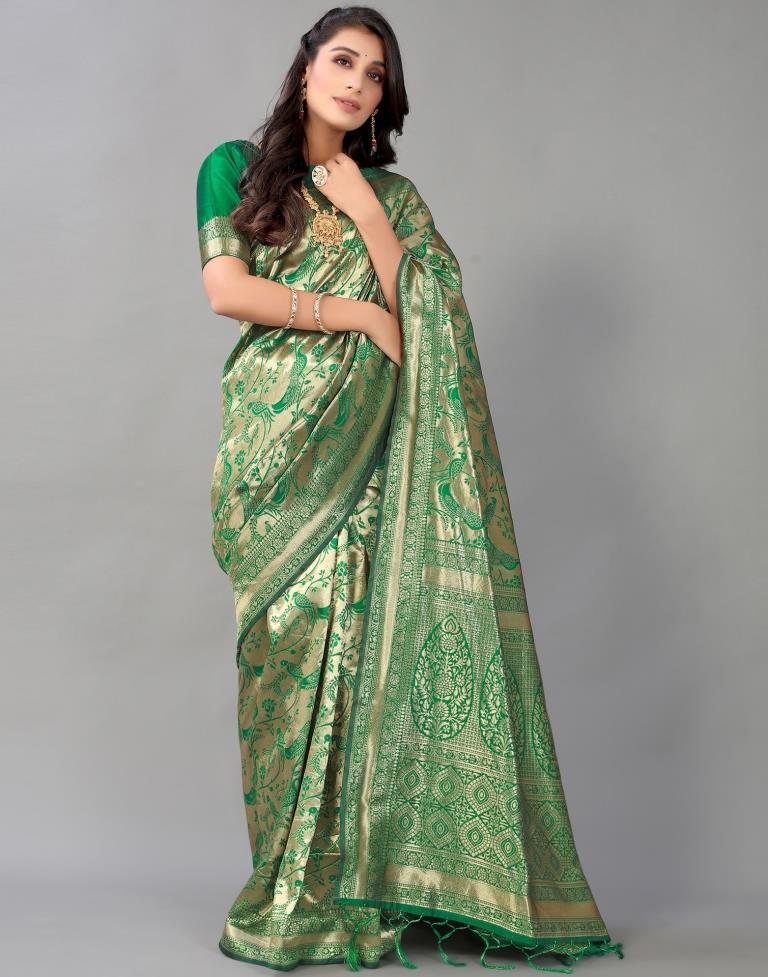 Green And Golden Silk Saree