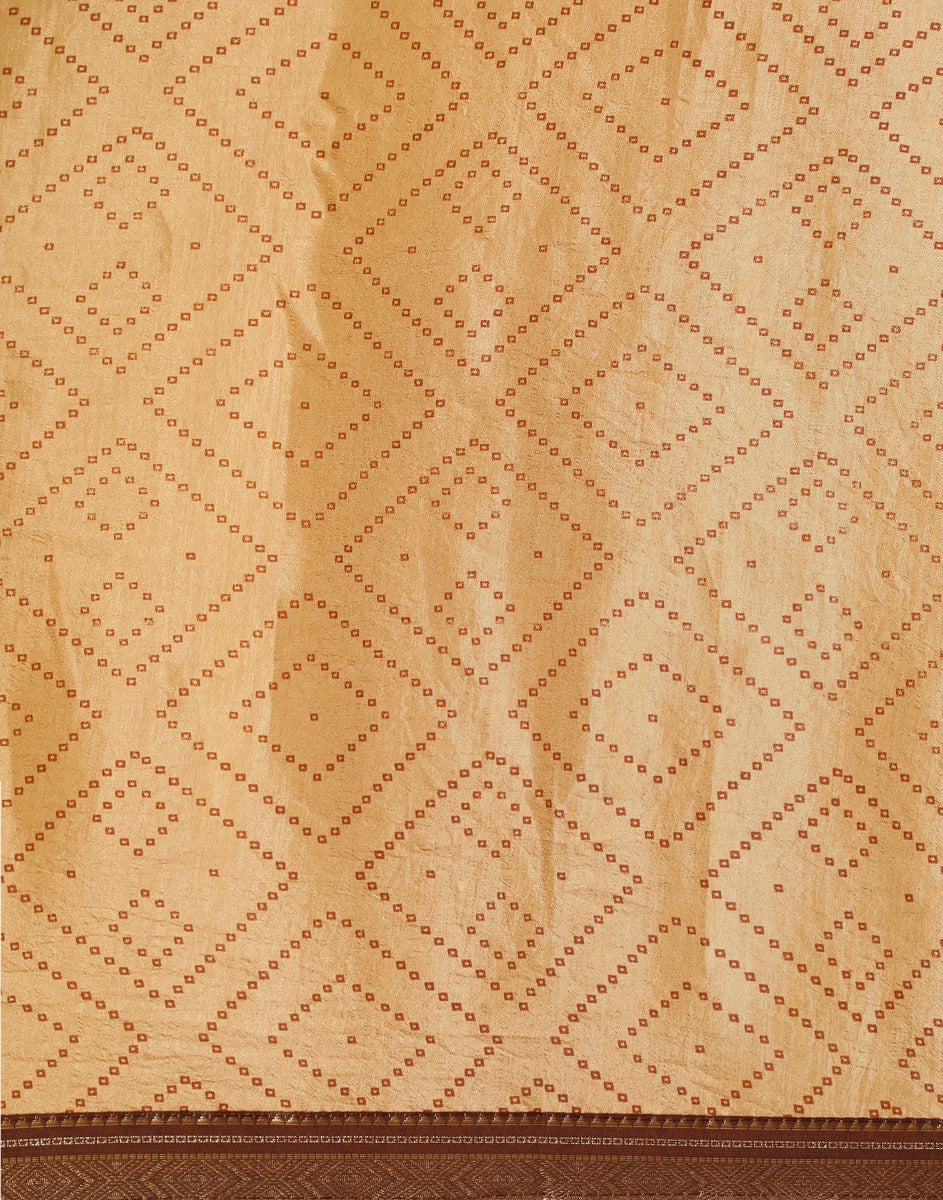 Beige Bandhani Silk Saree