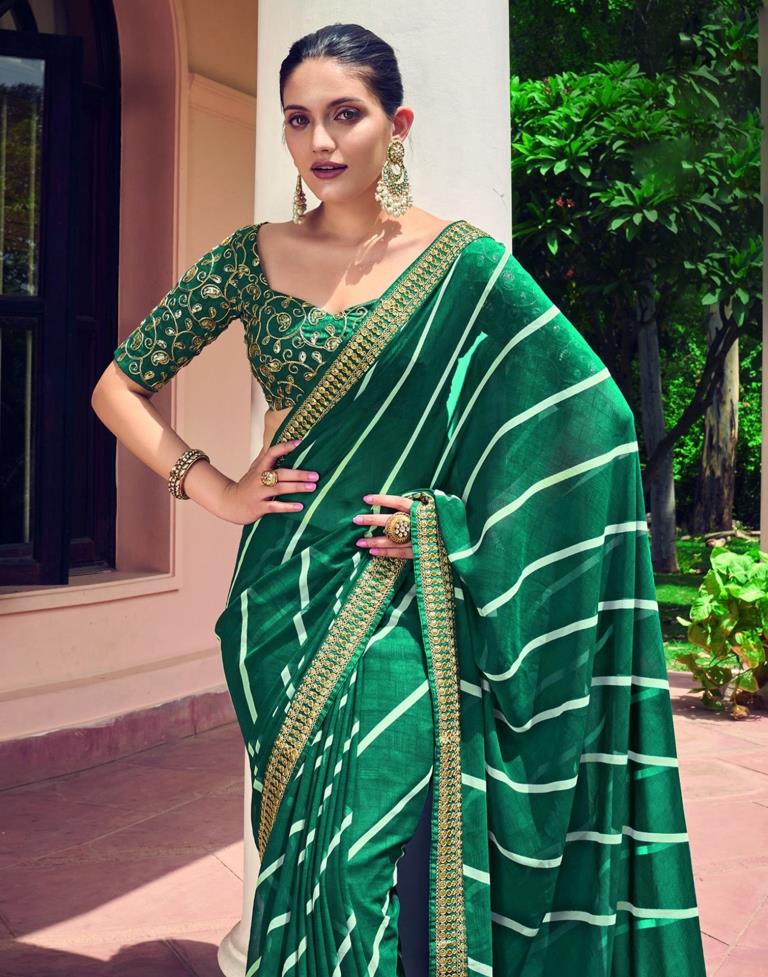 Green Leheriya Printed Georgette Saree