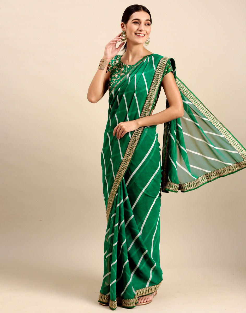 Green Leheriya Printed Georgette Saree