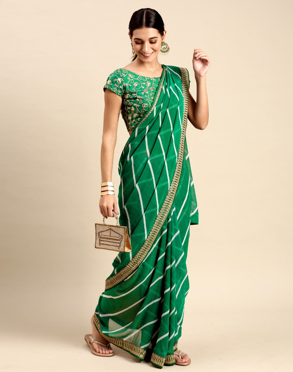 Green Leheriya Printed Georgette Saree