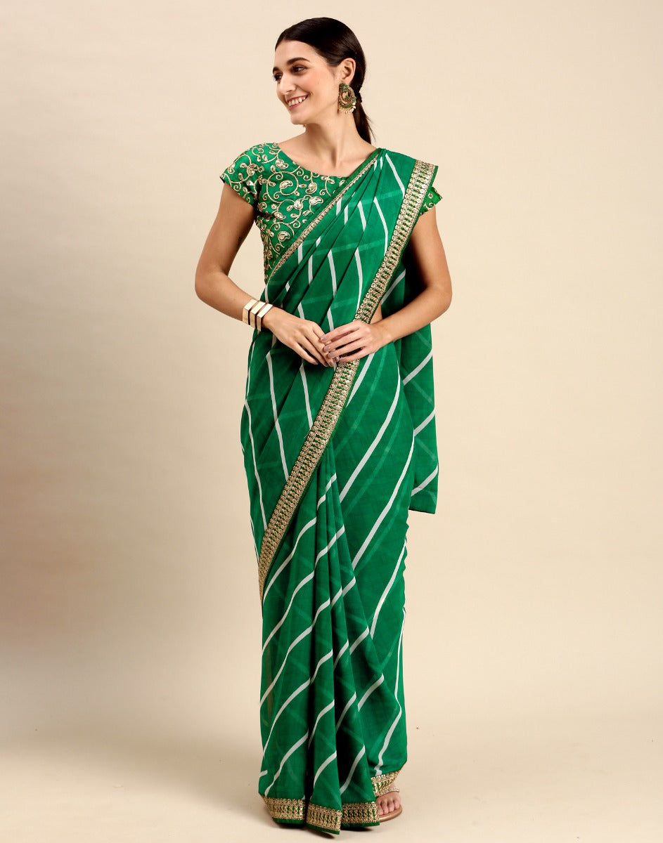 Green Leheriya Printed Georgette Saree