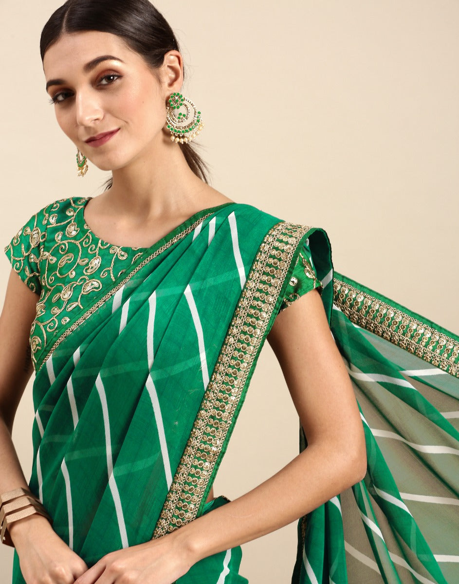 Green Leheriya Printed Georgette Saree