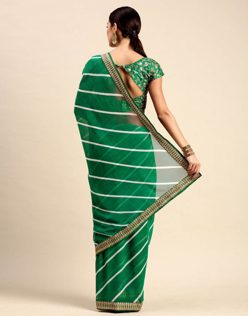 Green Leheriya Printed Georgette Saree