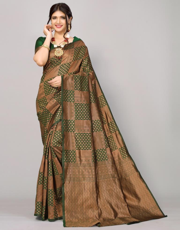 Green And Golden Kanjivaram Silk Saree