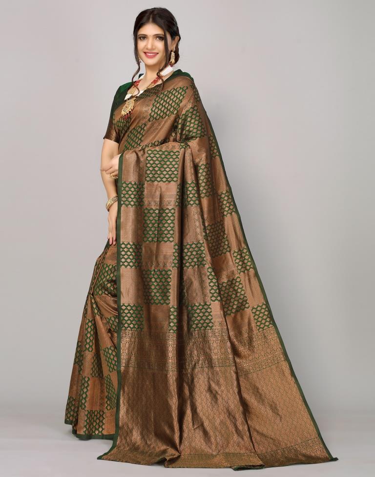 Green And Golden Kanjivaram Silk Saree