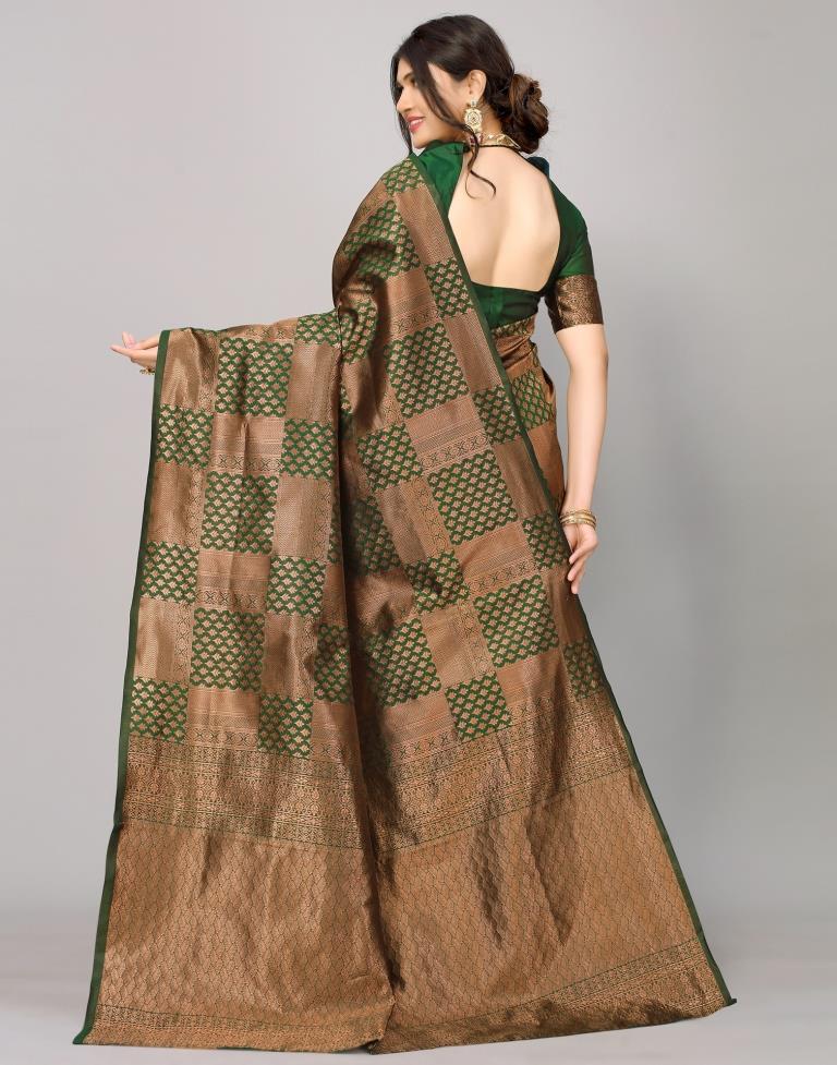 Green And Golden Kanjivaram Silk Saree