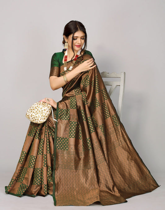 Green And Golden Kanjivaram Silk Saree