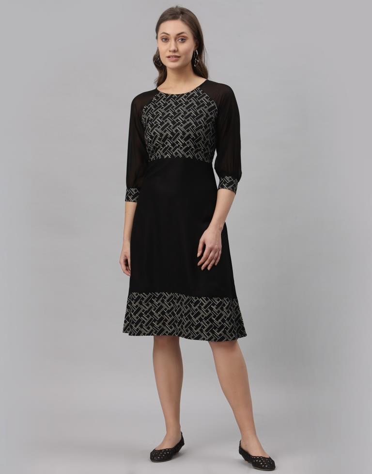 Black Coloured Rayon Mill Printed Dress