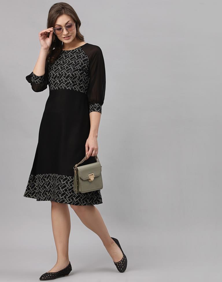 Black Coloured Rayon Mill Printed Dress