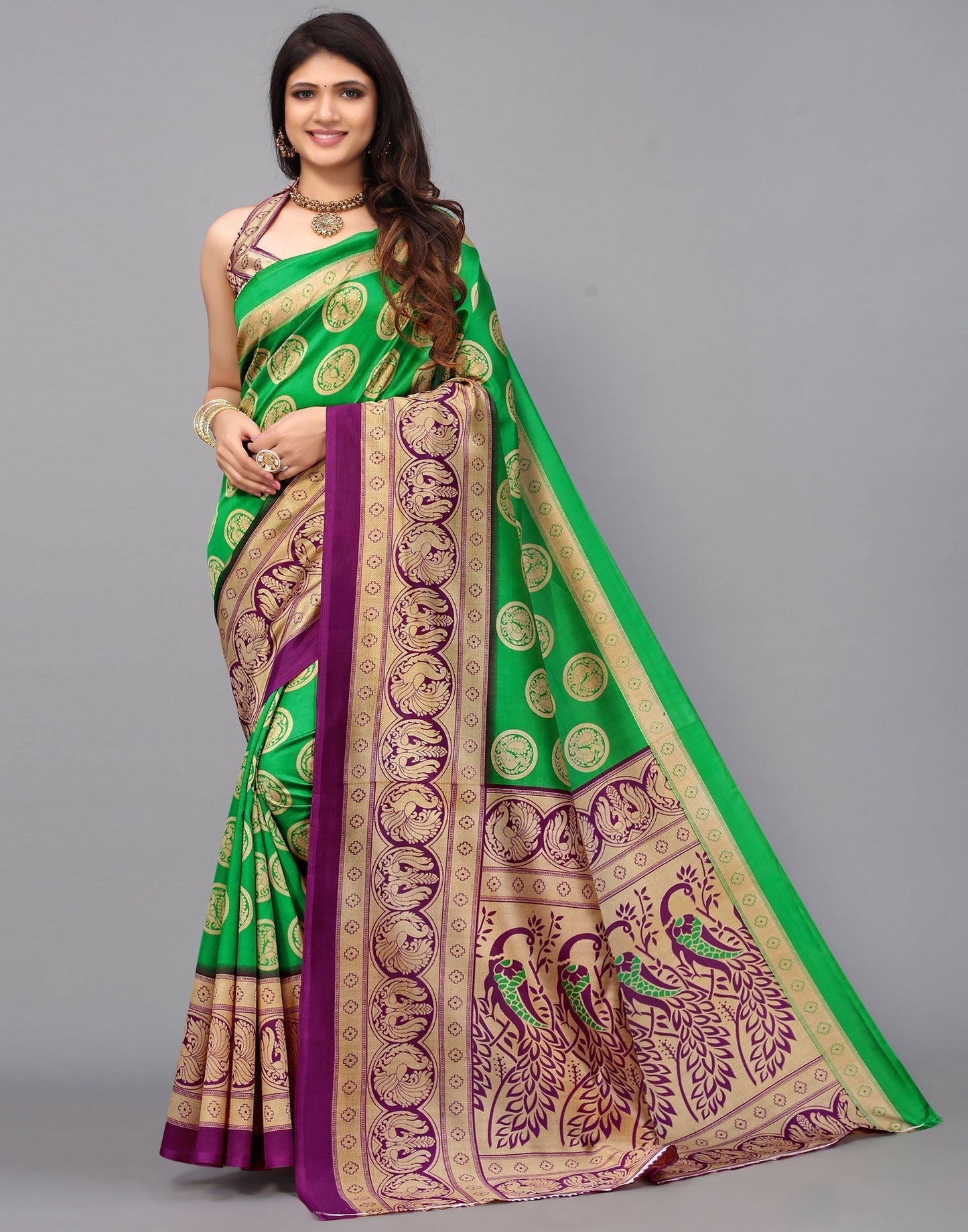 Green And Beige Silk Saree