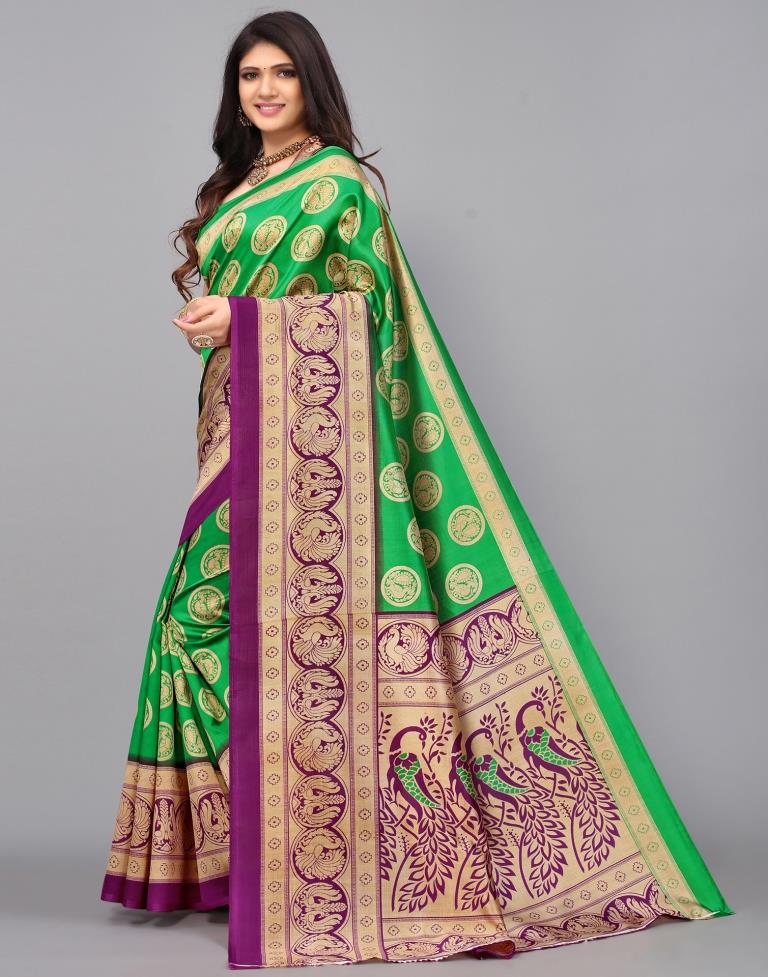 Green And Beige Silk Saree