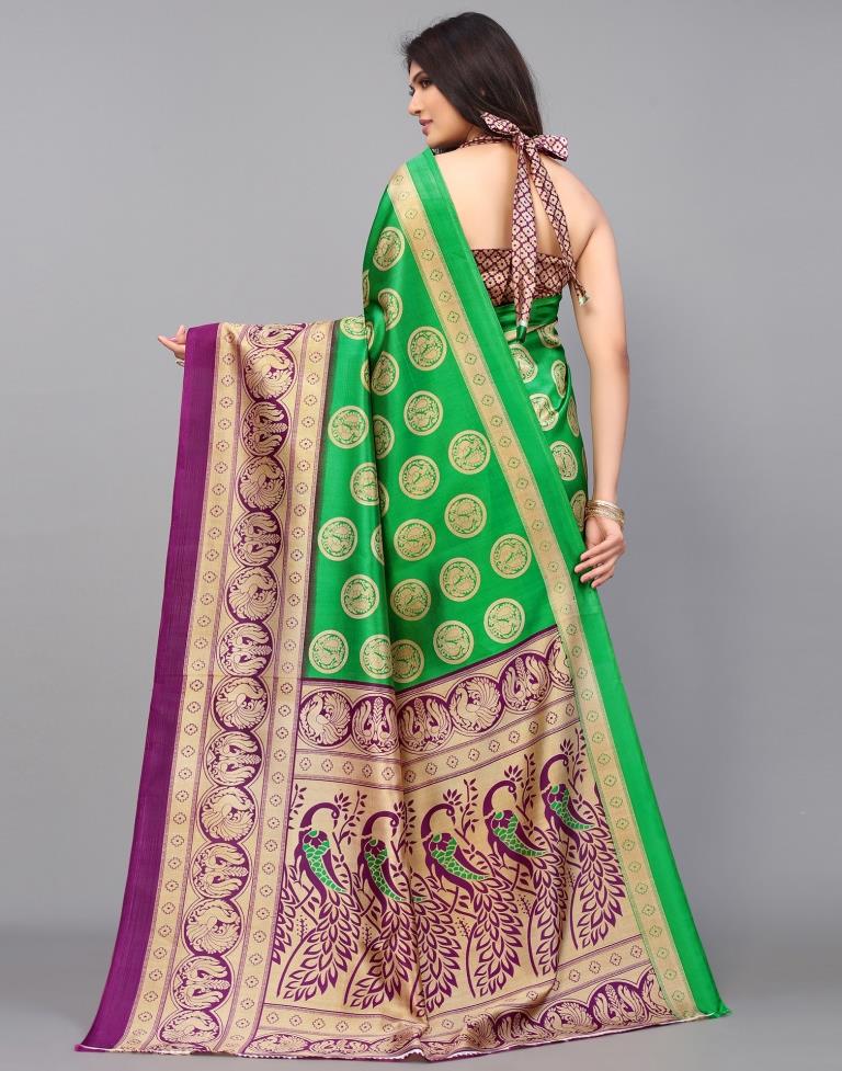 Green And Beige Silk Saree