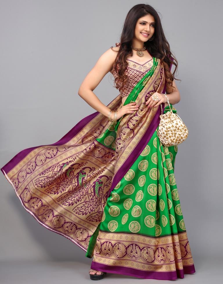 Green And Beige Silk Saree