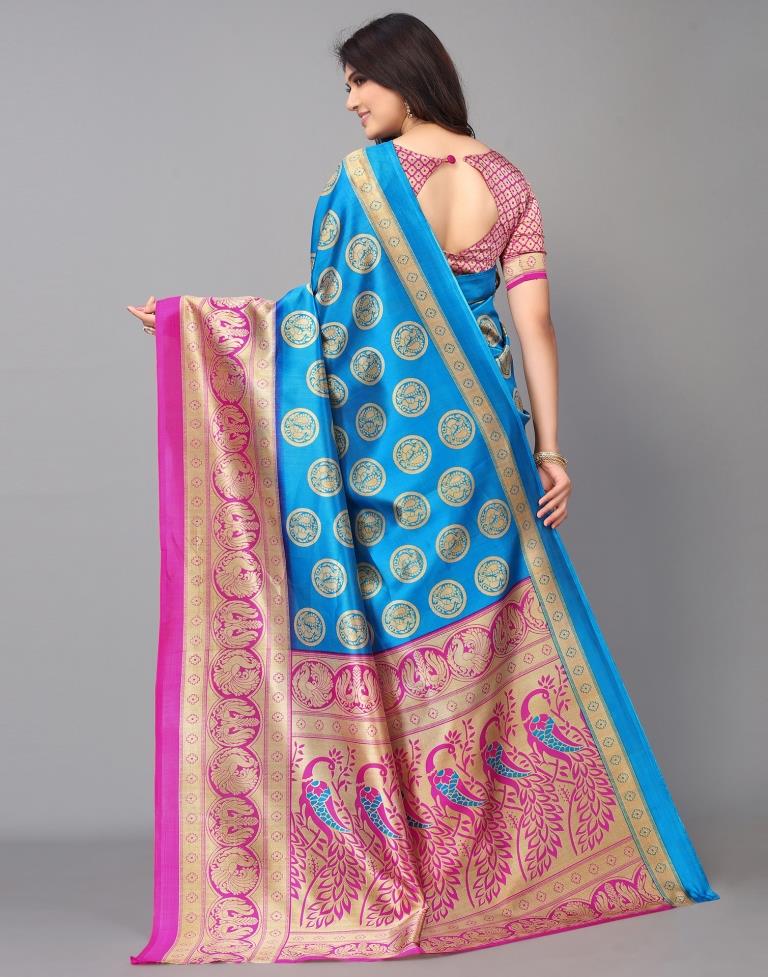 Beige And Blue Silk Saree