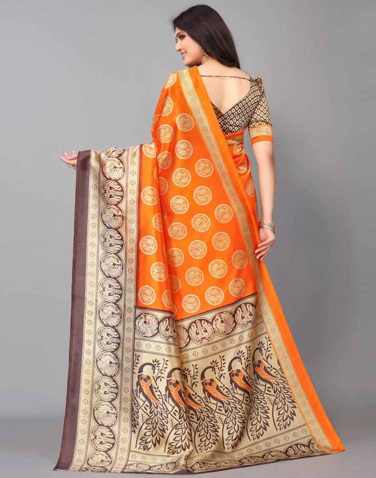 Beige And Dark Orange Silk Saree