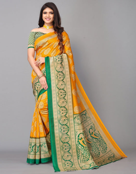 Beige And Light Orange Silk Saree