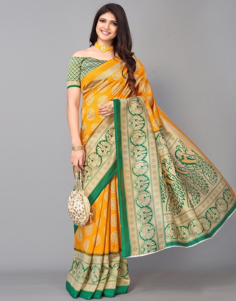 Beige And Light Orange Silk Saree