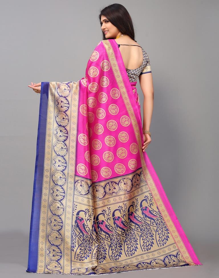 Beige And Pink Silk Saree