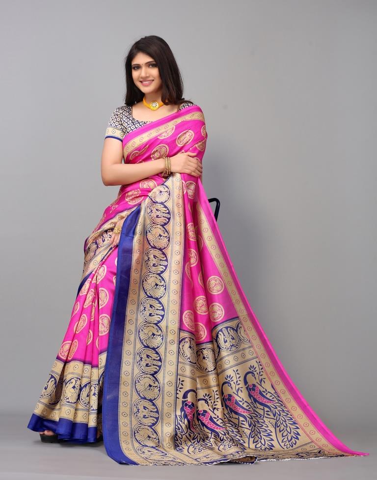 Beige And Pink Silk Saree