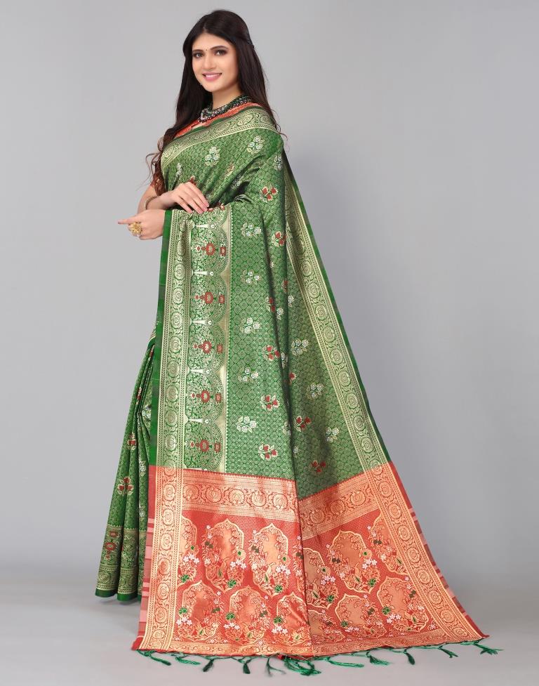 Green And Golden Silk Saree