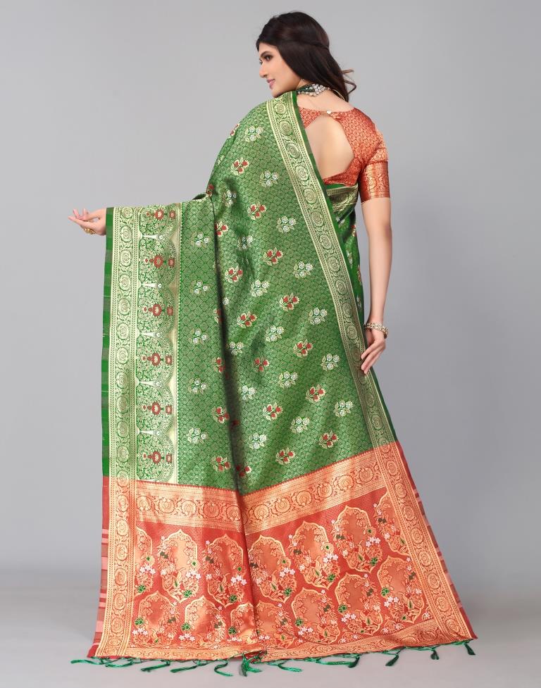 Green And Golden Silk Saree