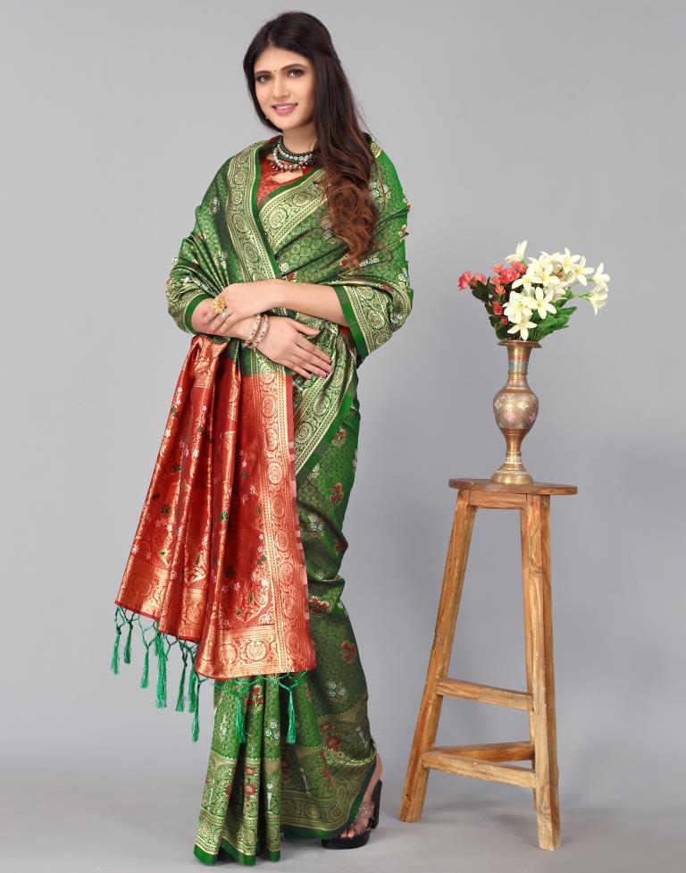 Green And Golden Silk Saree