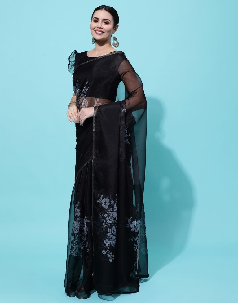 Black Printed Organza Saree