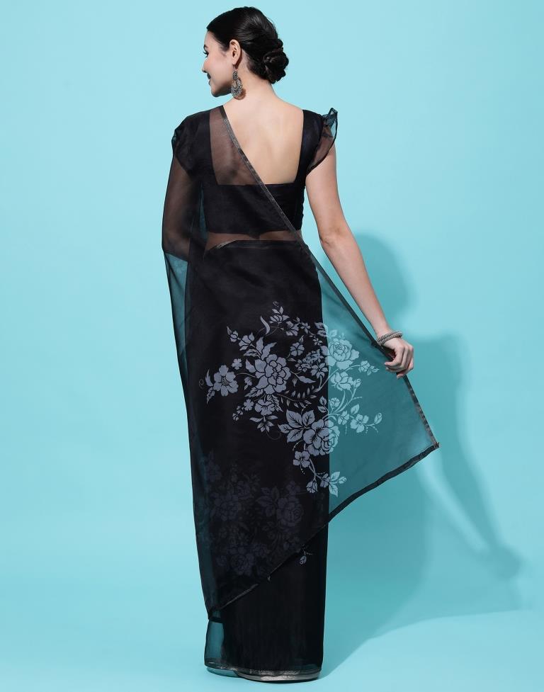 Black Printed Organza Saree