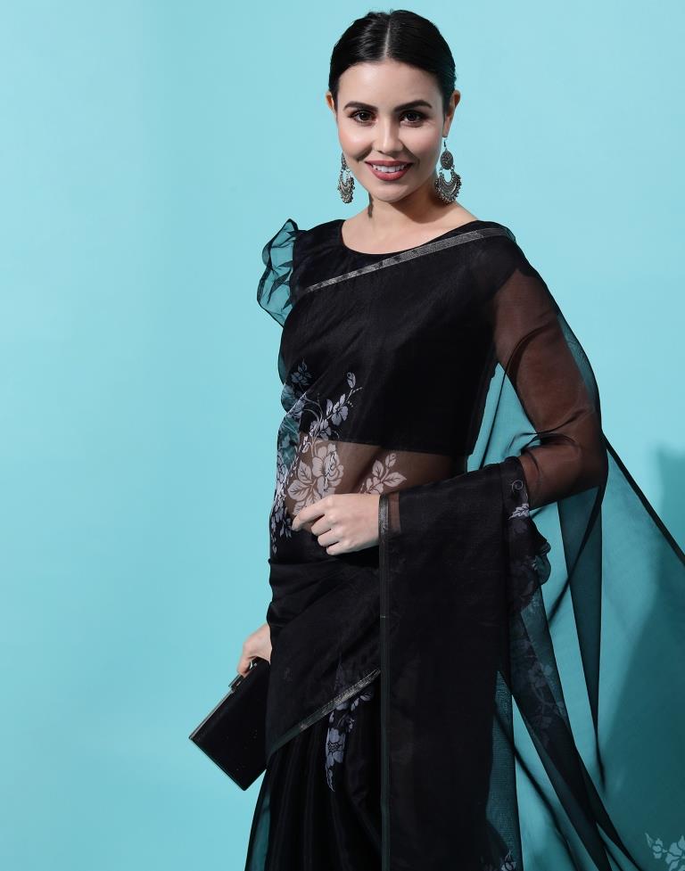 Black Printed Organza Saree